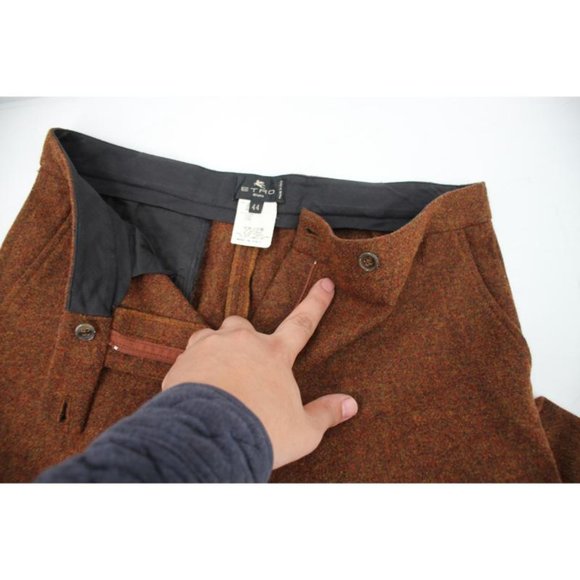 ETRO pant suit women's 44 32x33 two piece tweed silk trim brown wool blend - Picture 12 of 16